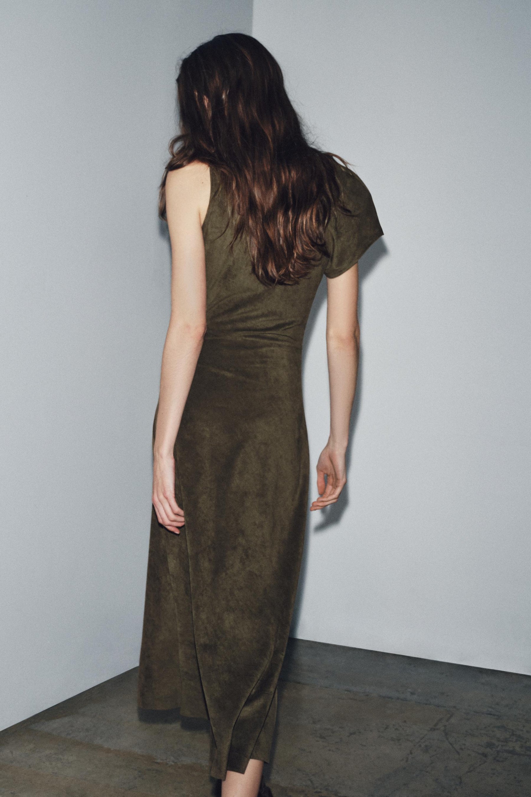 Asymmetric Faux Suede Dress