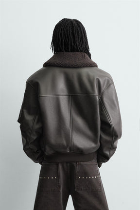 LEATHER EFFECT JACKET WITH DETACHABLE COLLAR - Image 3