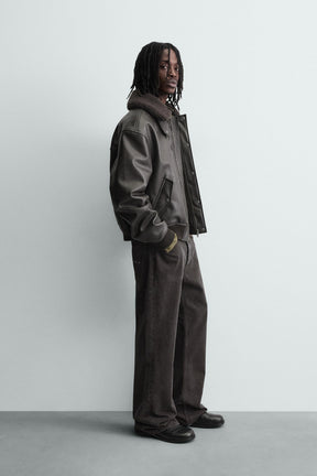 LEATHER EFFECT JACKET WITH DETACHABLE COLLAR - Image 4