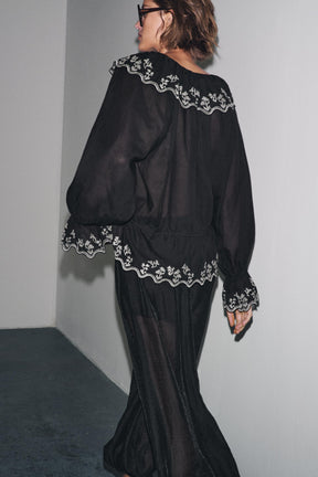 Embroidered Ruffle Blouse
