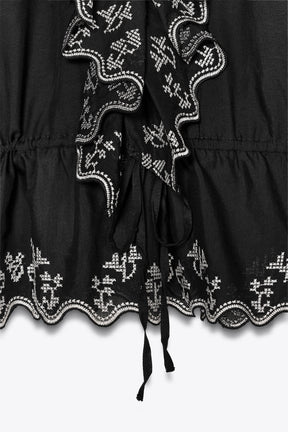 Embroidered Ruffle Blouse
