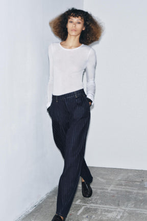 Mid-Waist Striped Balloon Jeans