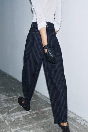 Mid-Waist Striped Balloon Jeans