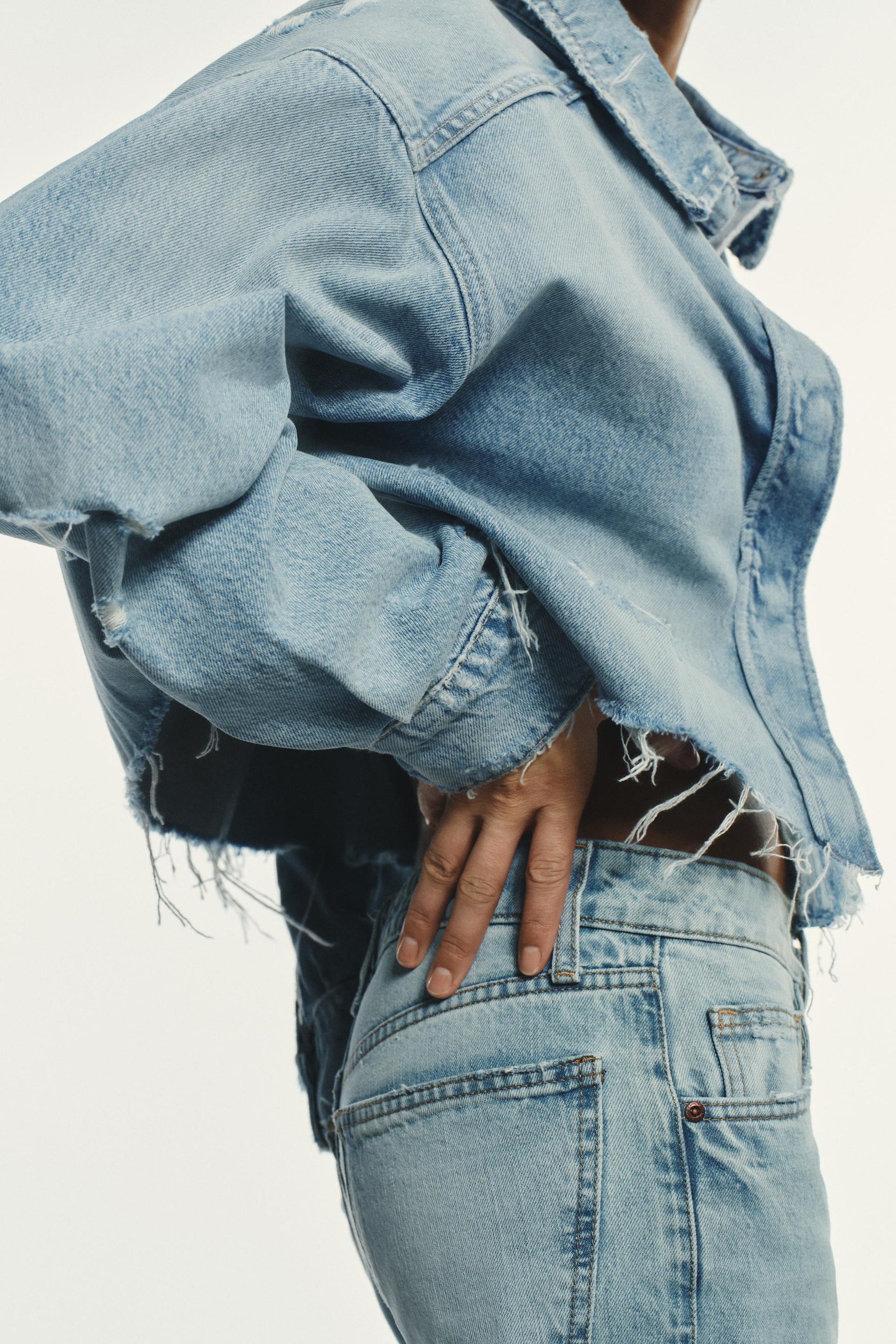 TRF RIPPED CROP DENIM OVERSHIRT - Image 3