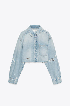 Ripped Crop Denim Overshirt