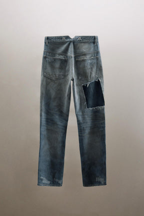 Ripped patch low-rise jeans
