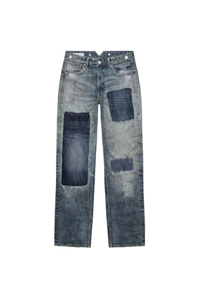 Ripped patch low-rise jeans