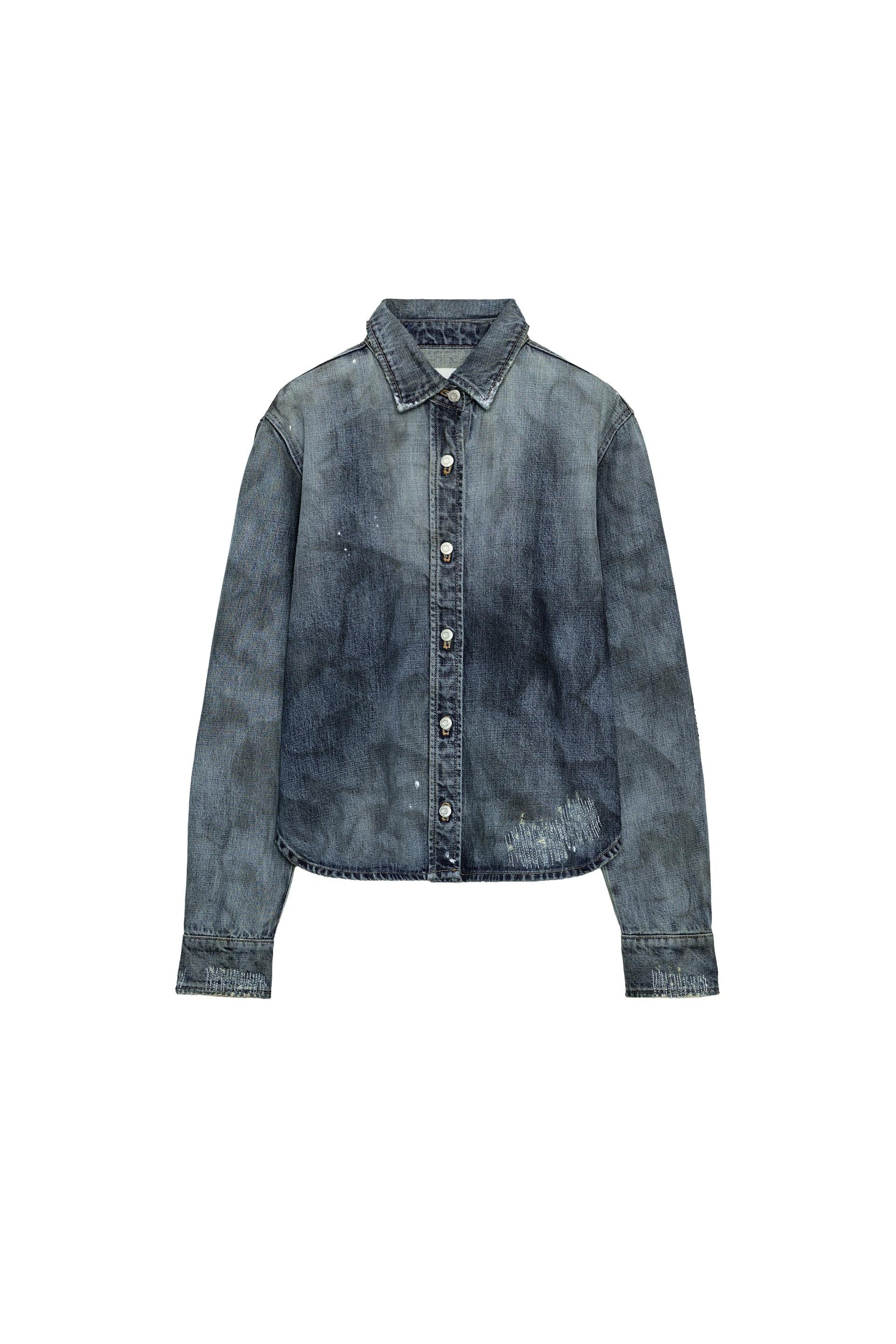 Faded Ripped Denim Shirt