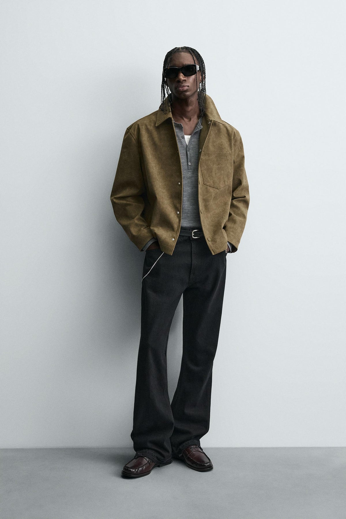 BOXY FIT FAUX SUEDE OVERSHIRT - Image 1