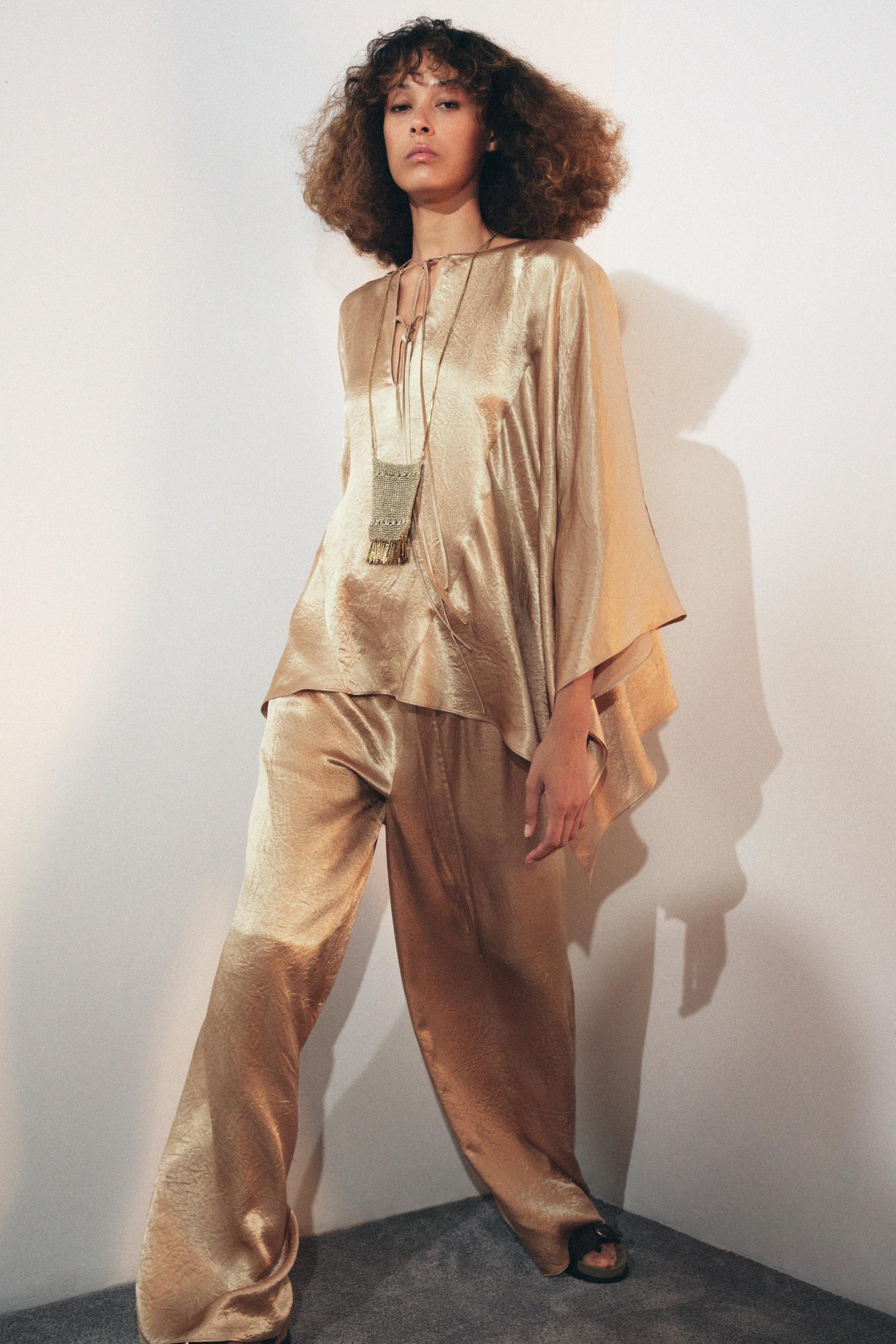 Satin cape shirt