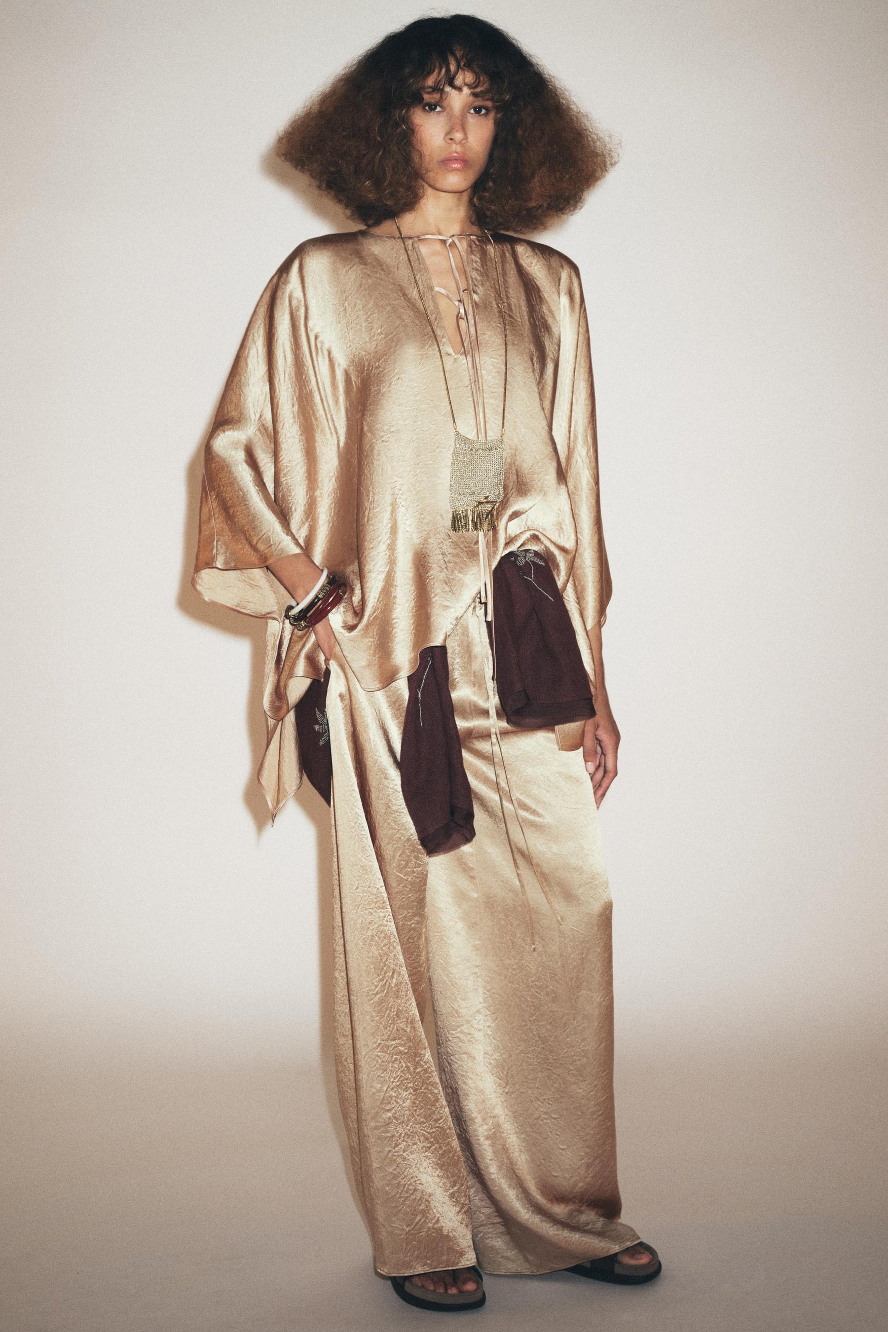 Satin cape shirt