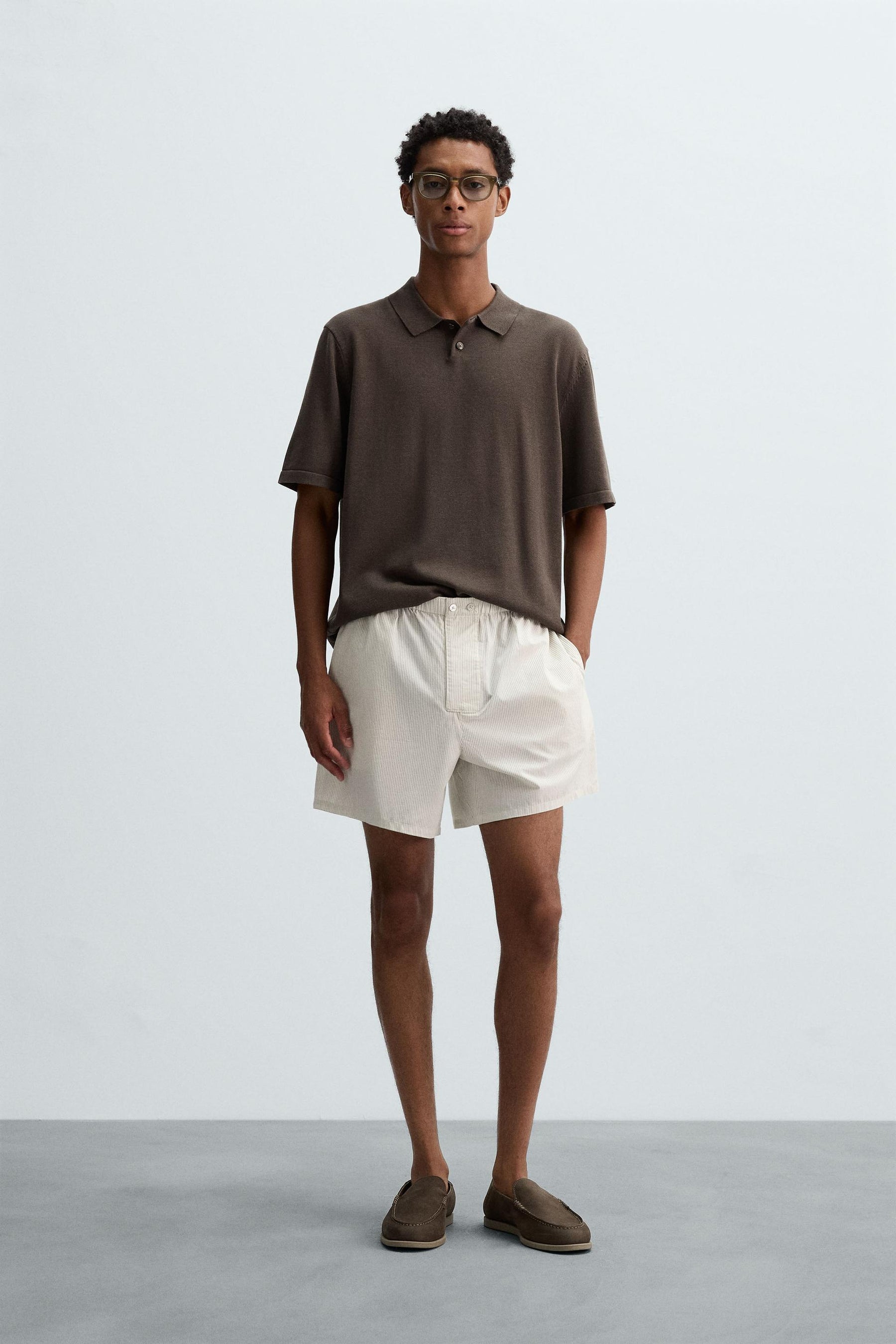 COTTON-HEMP STRIPED BERMUDA SHORTS - Image 1