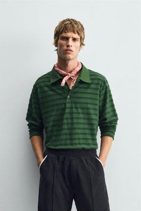 STRIPED JACQUARD TOWELLING POLO SHIRT - Image 2