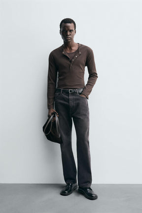 TEXTURED HENLEY T-SHIRT - Image 1