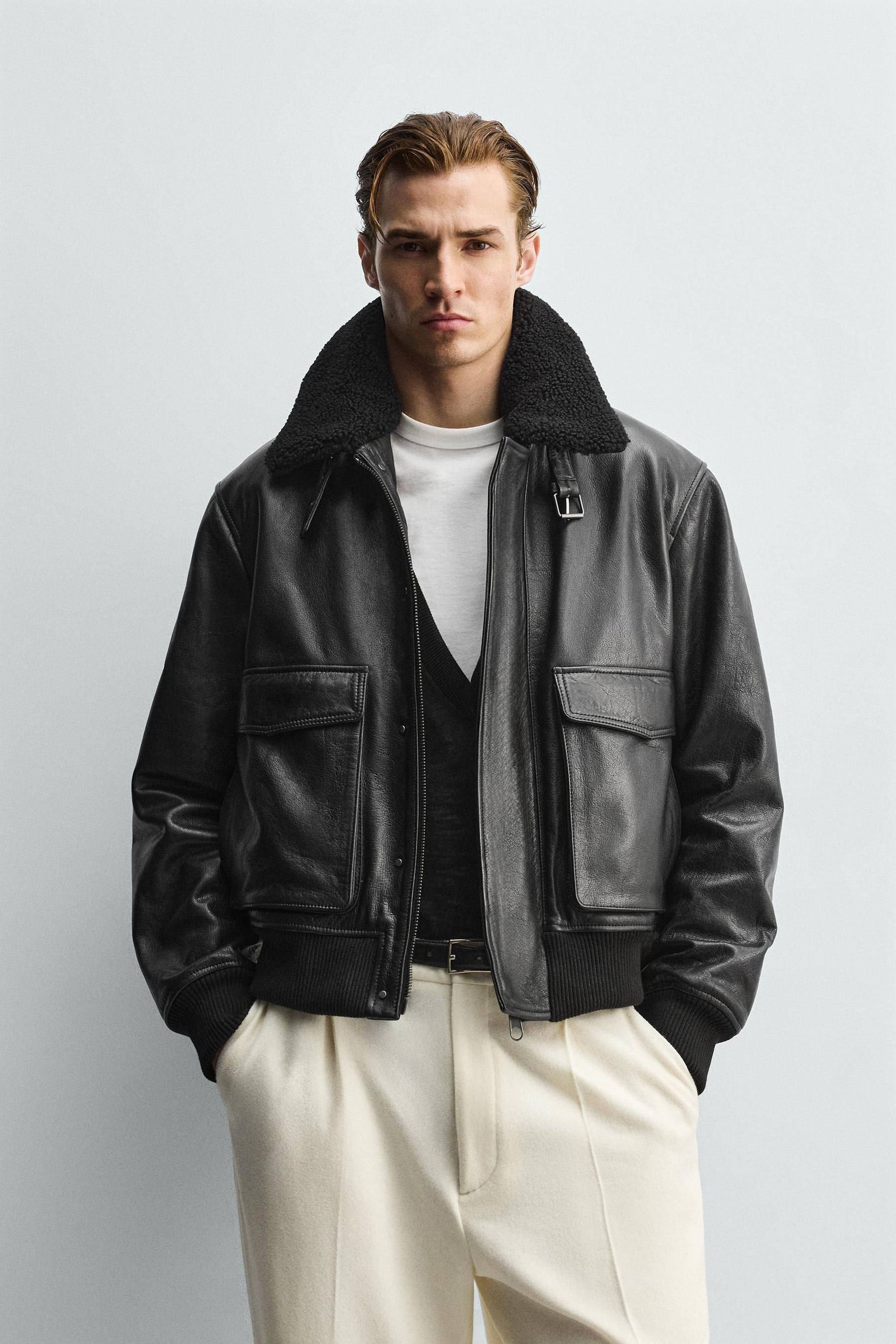 Convertible Collar Leather Jacket