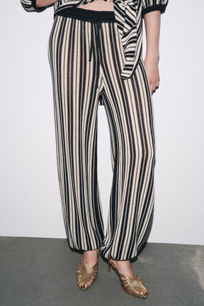 STRIPED CUFFED HEM LINEN BLEND TROUSERS - Image 3