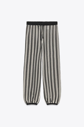 STRIPED CUFFED HEM LINEN BLEND TROUSERS - Image 5