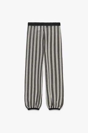 STRIPED CUFFED HEM LINEN BLEND TROUSERS - Image 6