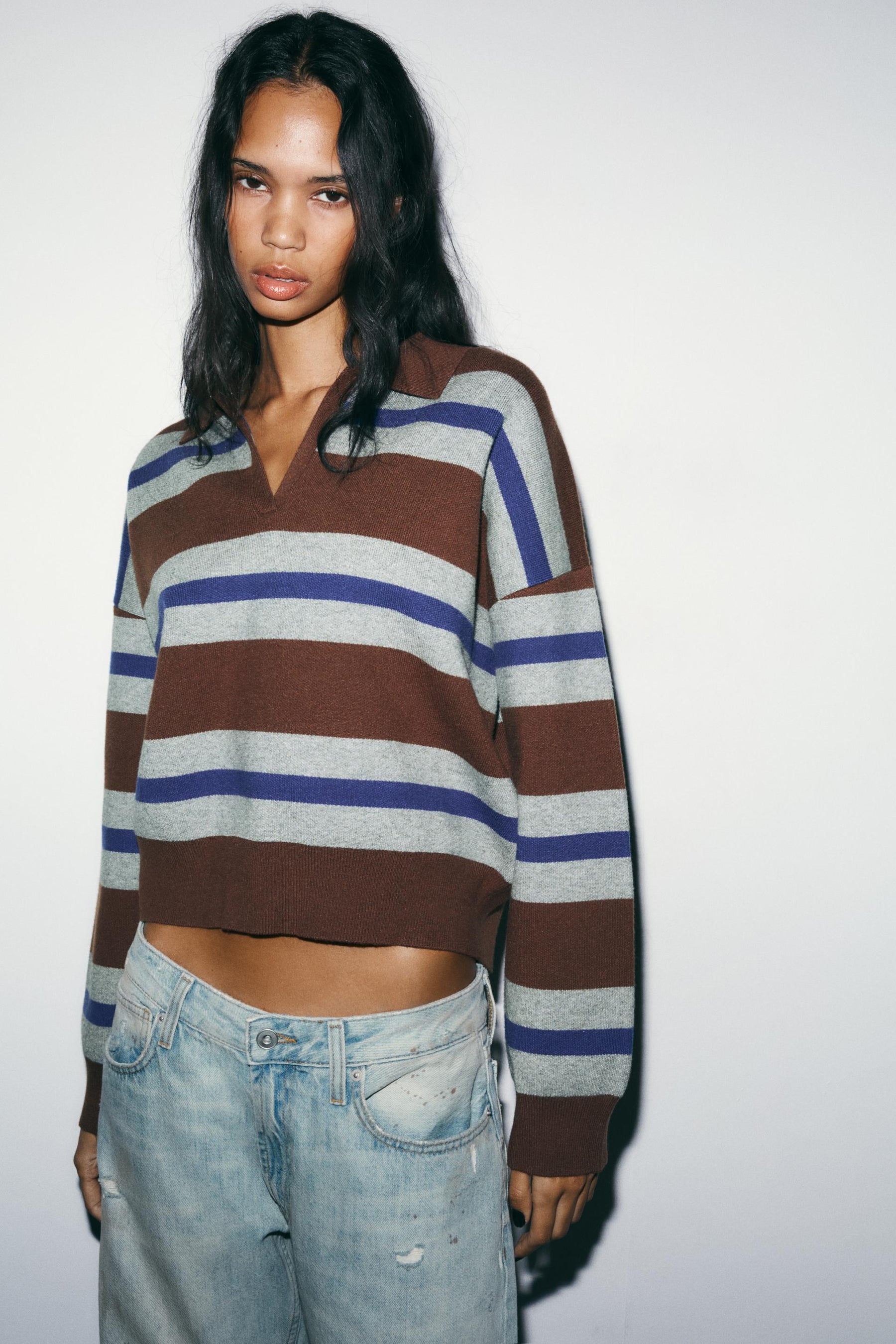 Striped Knit Polo Shirt