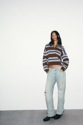 Striped Knit Polo Shirt