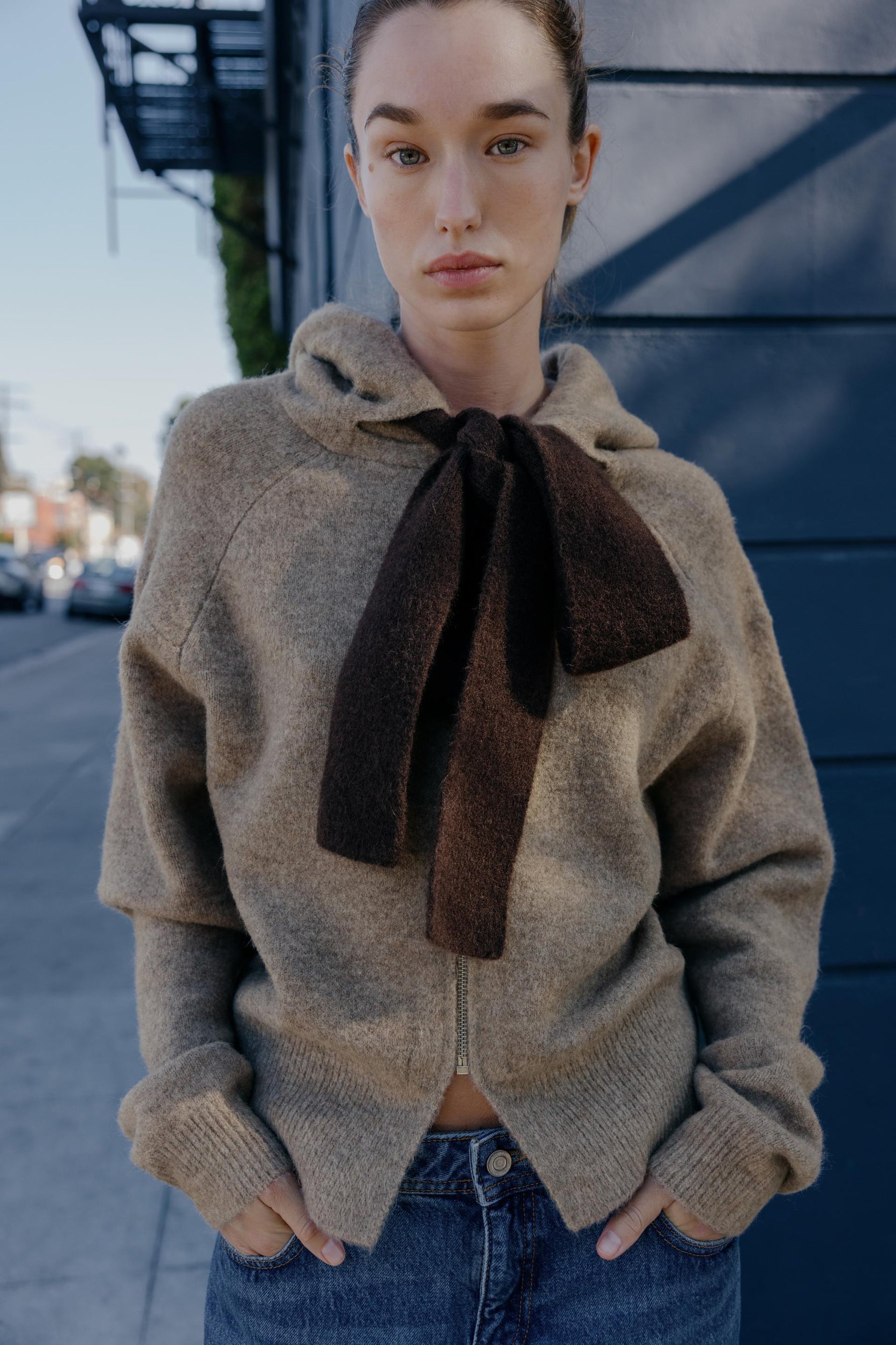 Cardigan-Hoodie mit Schleifenakzent