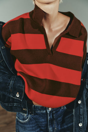 Striped Knit Polo Shirt