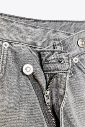 Wide-Leg Crossover Waist Jeans