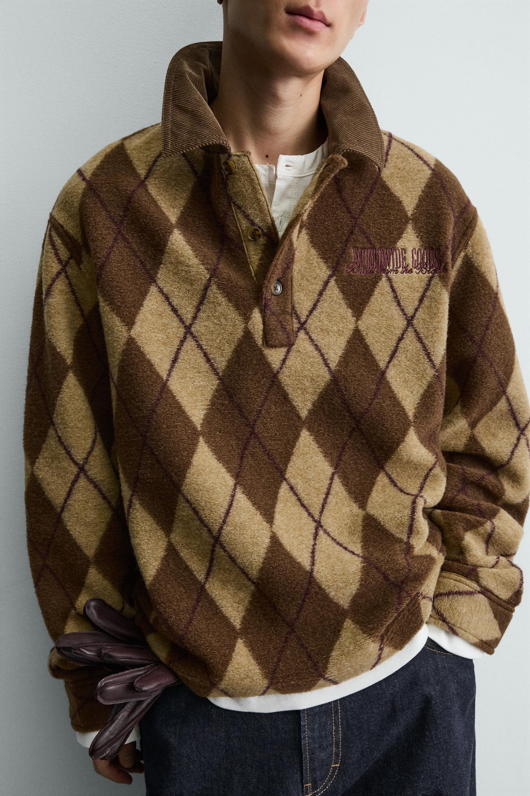 DIAMOND JACQUARD TEXTURED POLO SHIRT - Image 5