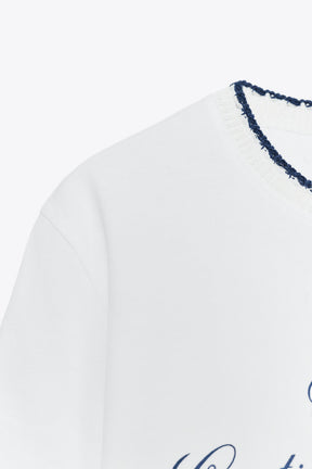 CHUNKY KNIT SLOGAN T-SHIRT