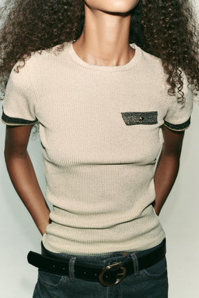 METALLIC KNIT T-SHIRT