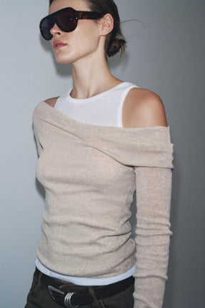 Layered-effect asymmetric t-shirt