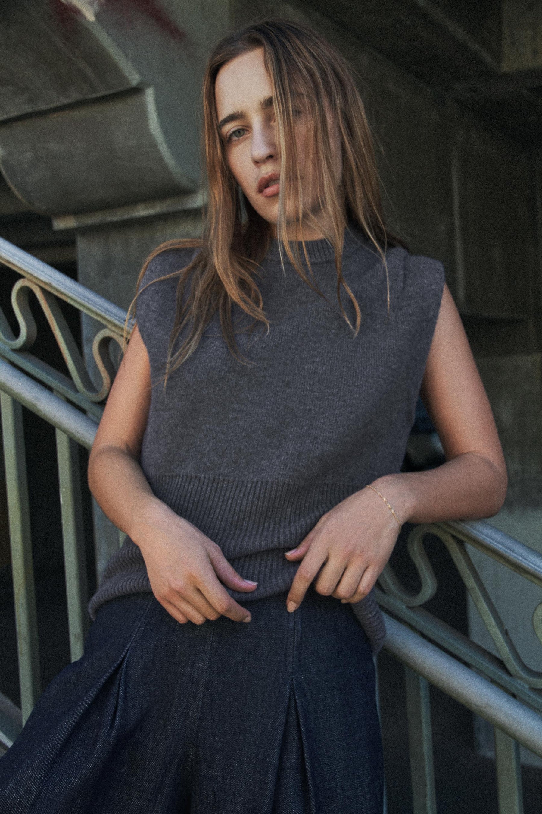 WOOL BLEND WAISTCOAT WITH SHOULDER PLEATS - Image 1