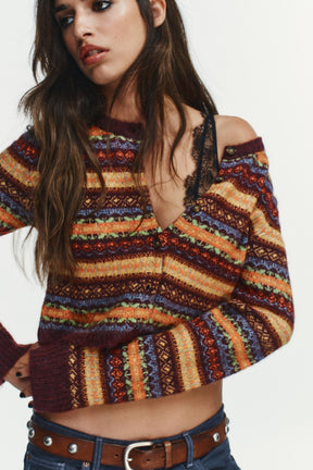 Kurzer Jacquard-Strickcardigan