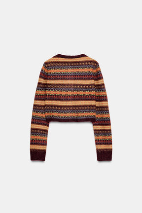 Kurzer Jacquard-Strickcardigan