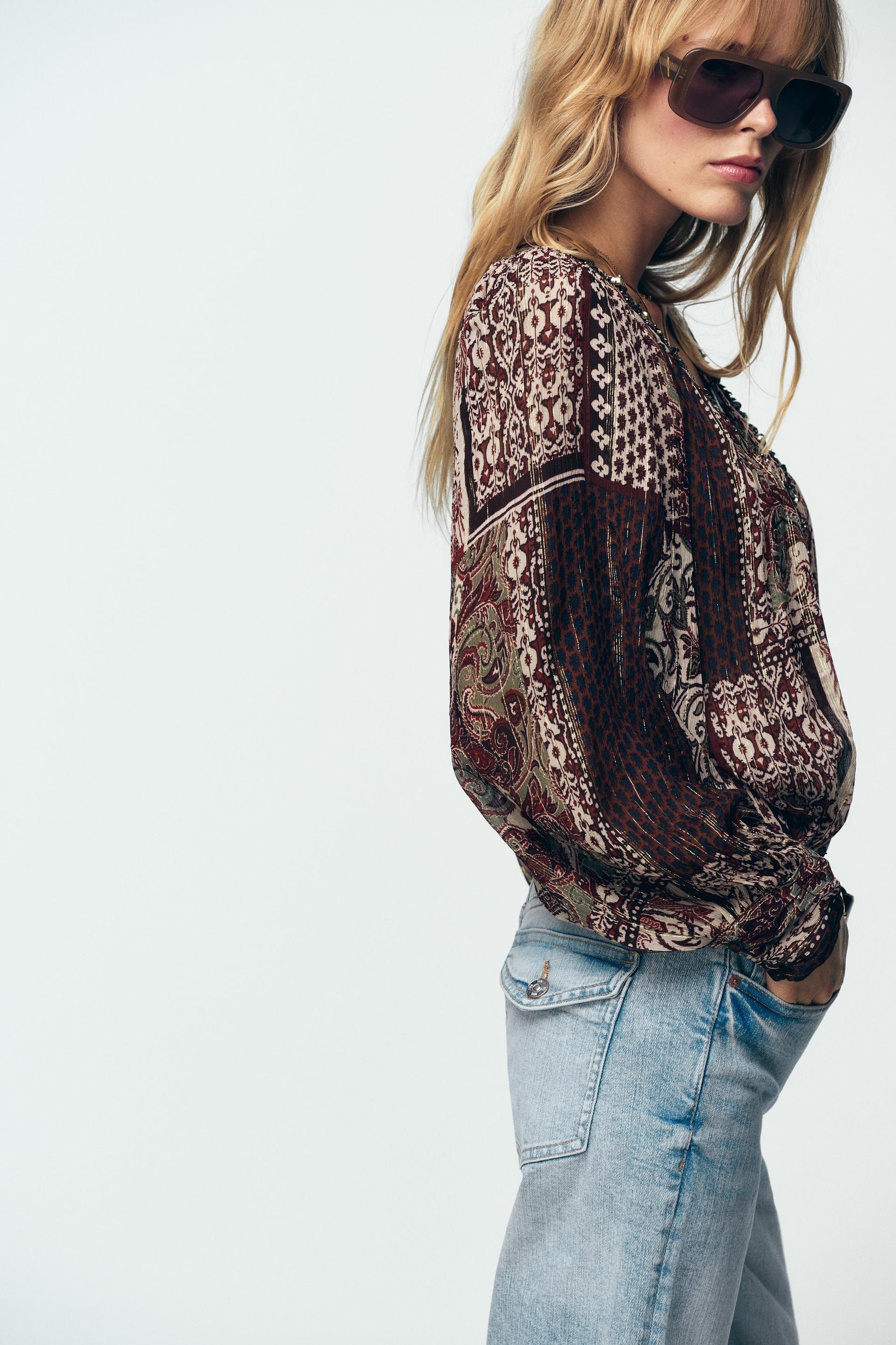 Beaded metallic thread blouse