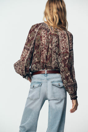 Beaded metallic thread blouse