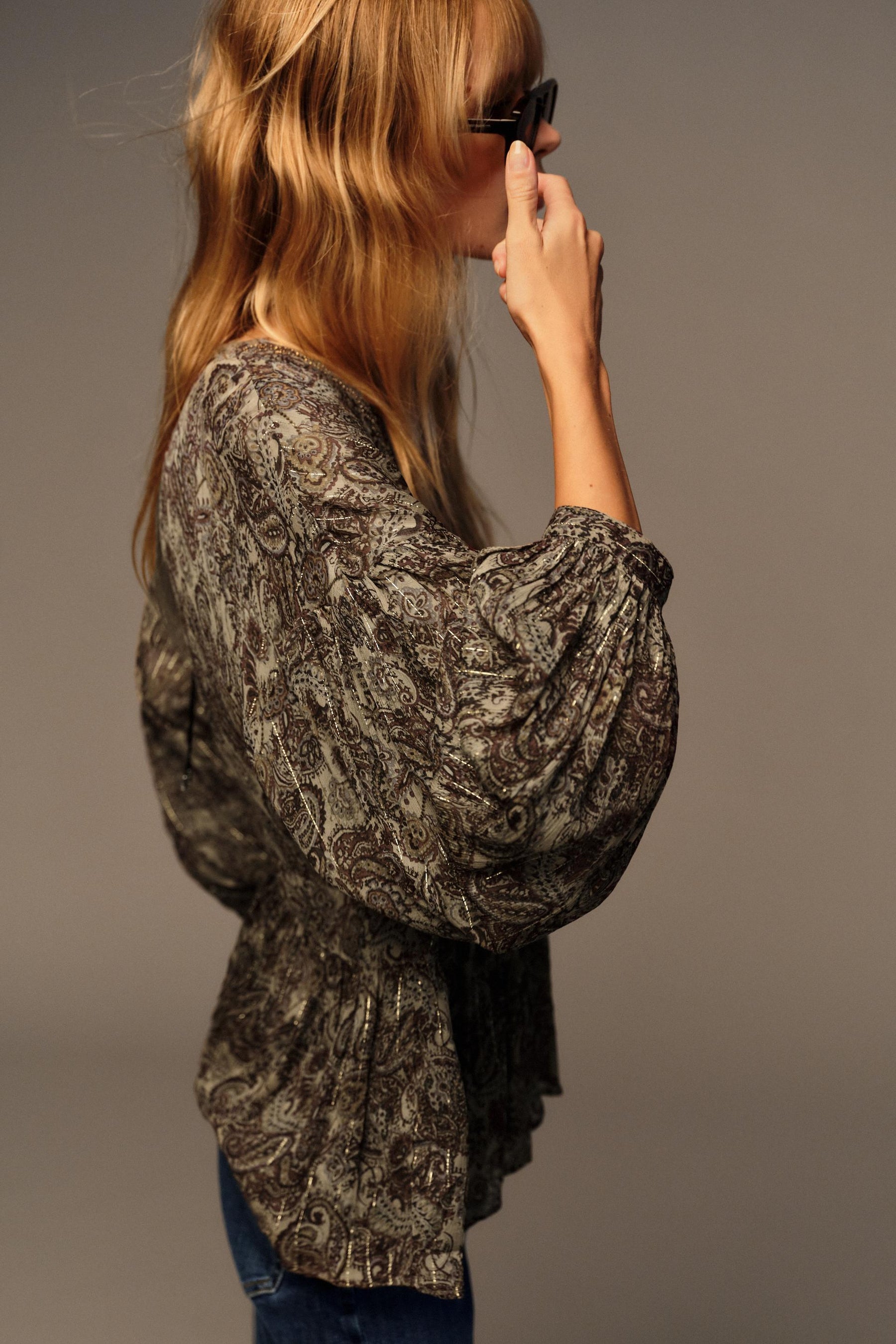 Bluse mit Metallic-Fadendruck