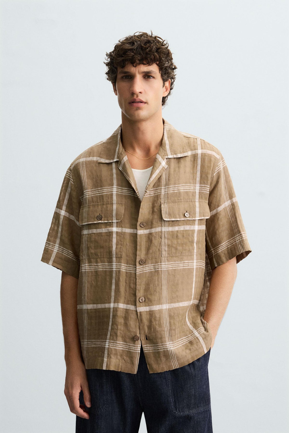CHECKED LINEN/COTTON SHIRT - Image 2