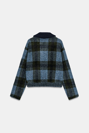Checked Knit Bomber Jacket