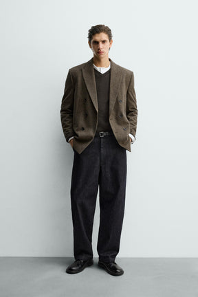 WOOL BLEND CHECK DOUBLE-BREASTED BLAZER - Image 1