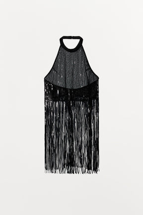 Sequin Fringed Halter Top