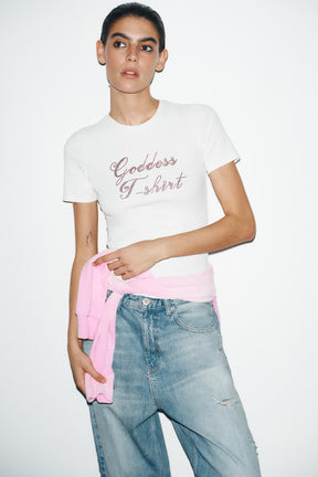 Rhinestone Slogan T-Shirt