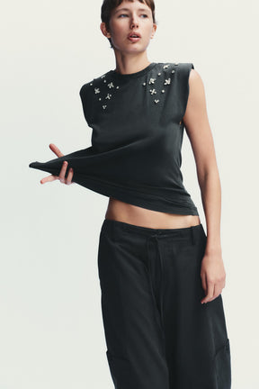 Faded-effect shoulder pad t-shirt