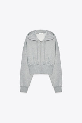 METALLIC THREAD CROP HOODIE