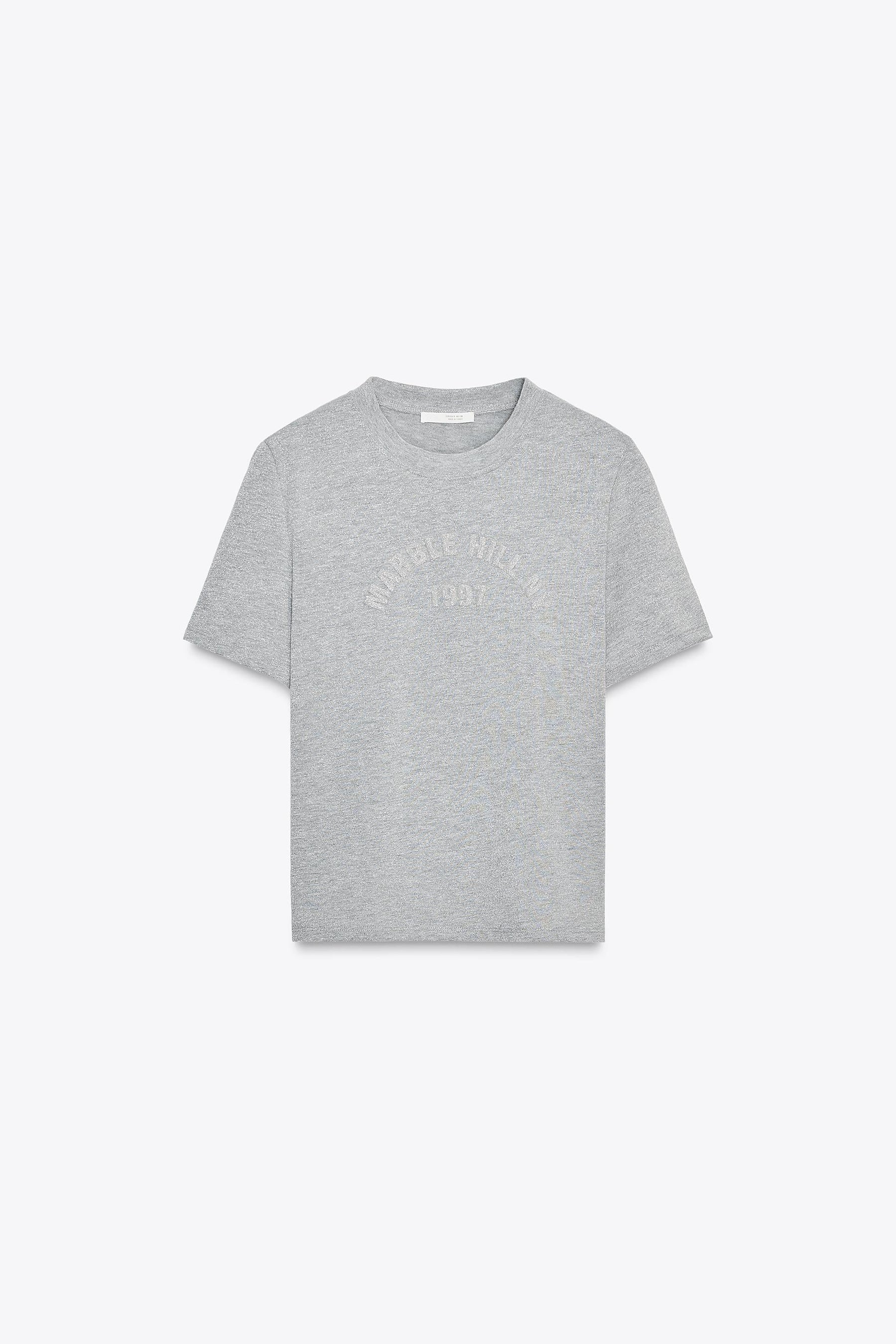 Metallic Thread Slogan T-Shirt
