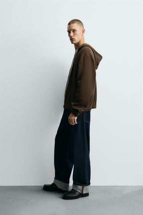 HOODED KNIT TEXTURED OVERSHIRT - Image 4