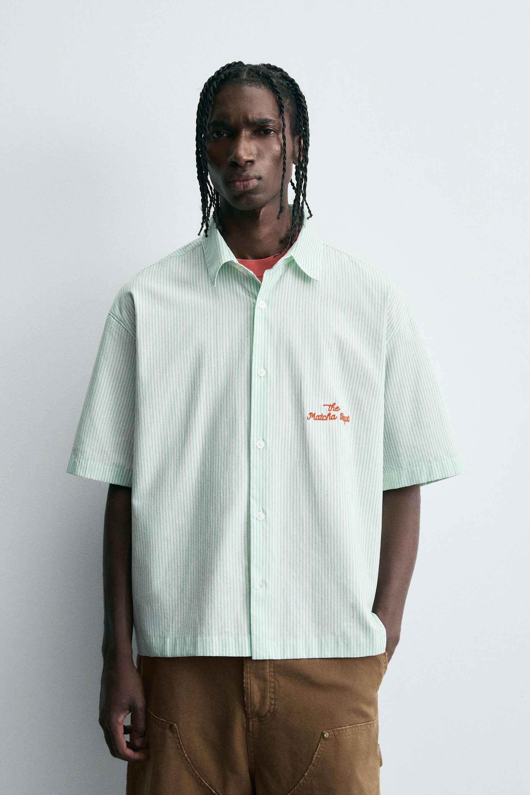 STRIPED SHIRT WITH CONTRAST SLOGAN - Image 2
