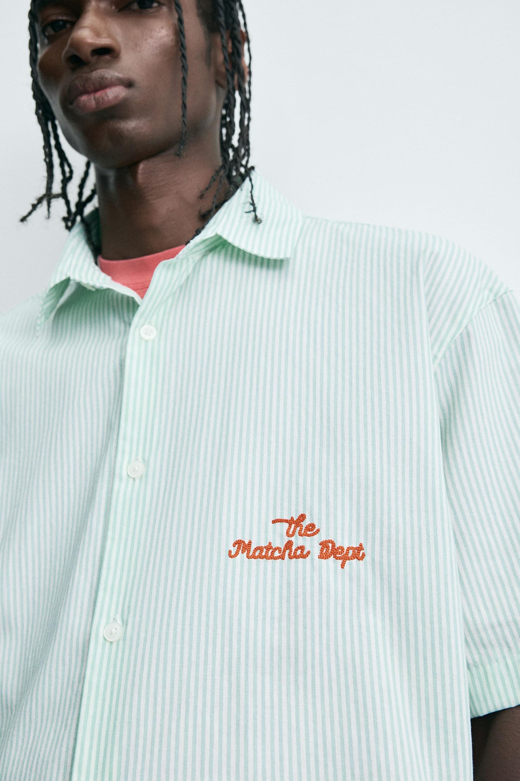 STRIPED SHIRT WITH CONTRAST SLOGAN - Image 6