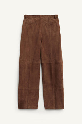 SUEDE LEATHER PLEATED TROUSERS