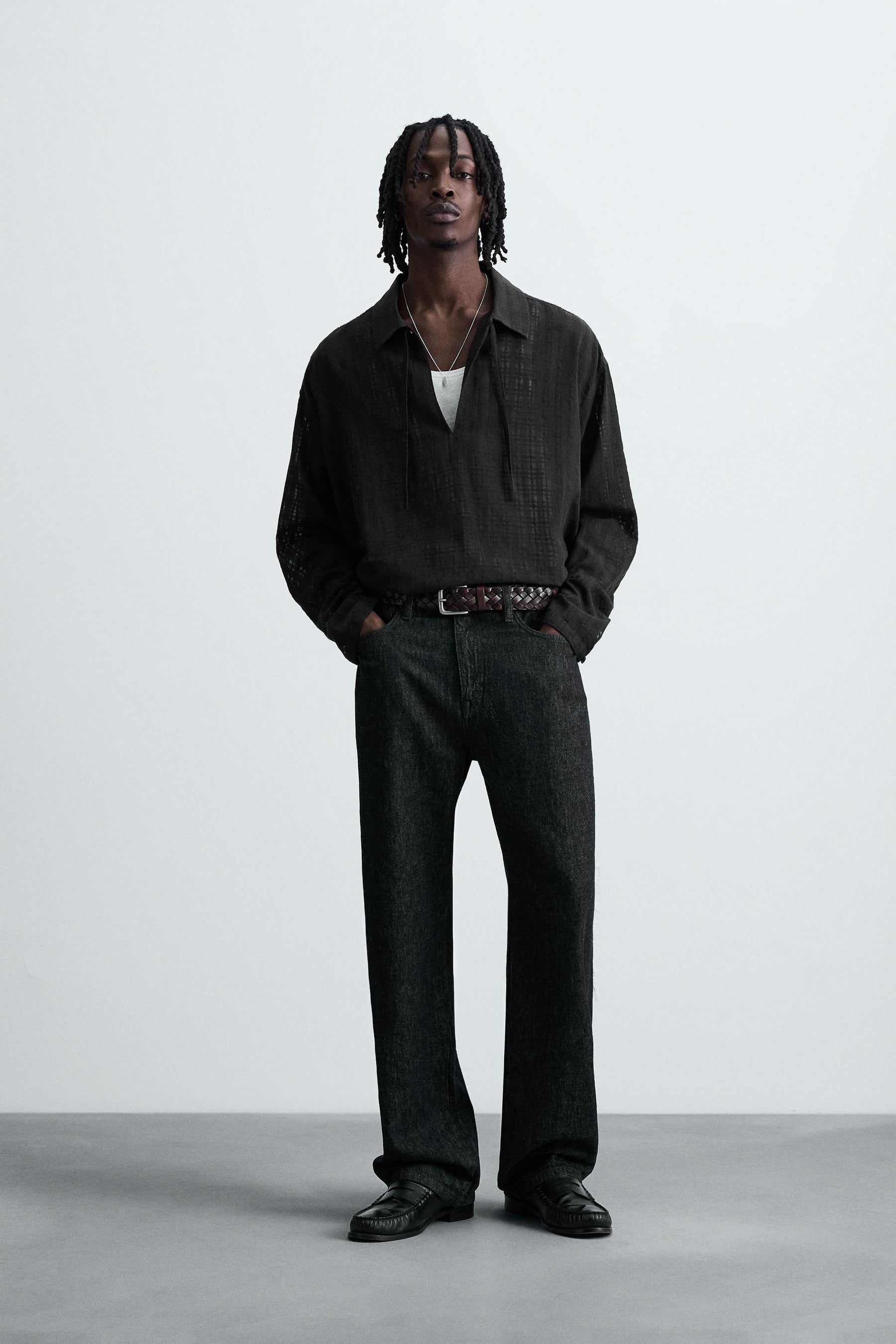 TEXTURED SEMI-SHEER POLO SHIRT - Image 1